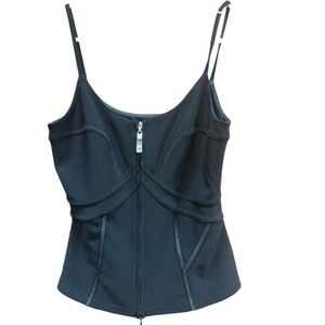 Joseph Ribkoff Y2K Zip Black Corset Tank Top - Size 4 -NWT Goth Biker